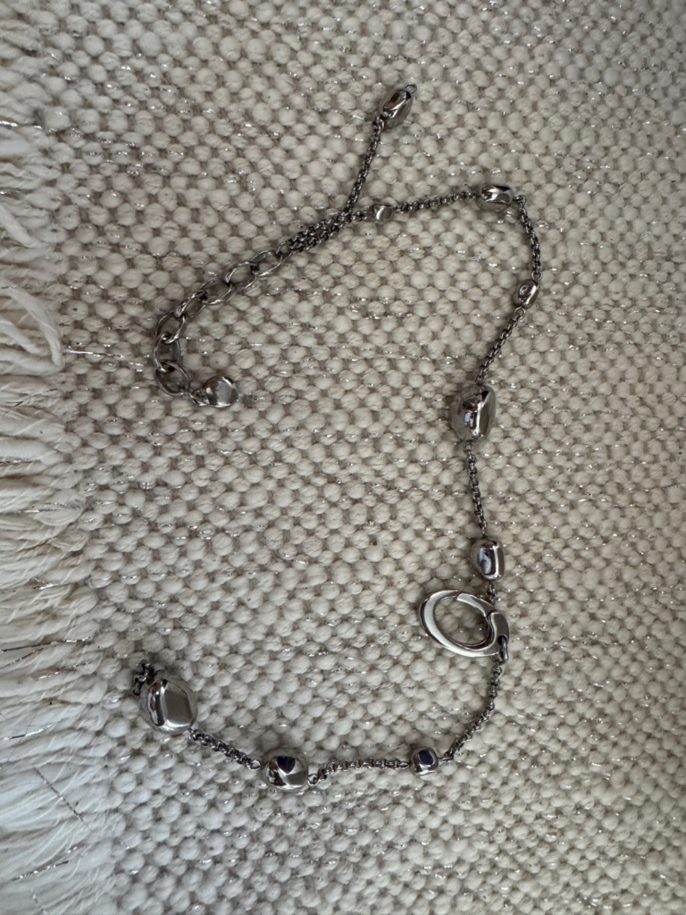Fossil Silver-Tone Beaded Link Necklace